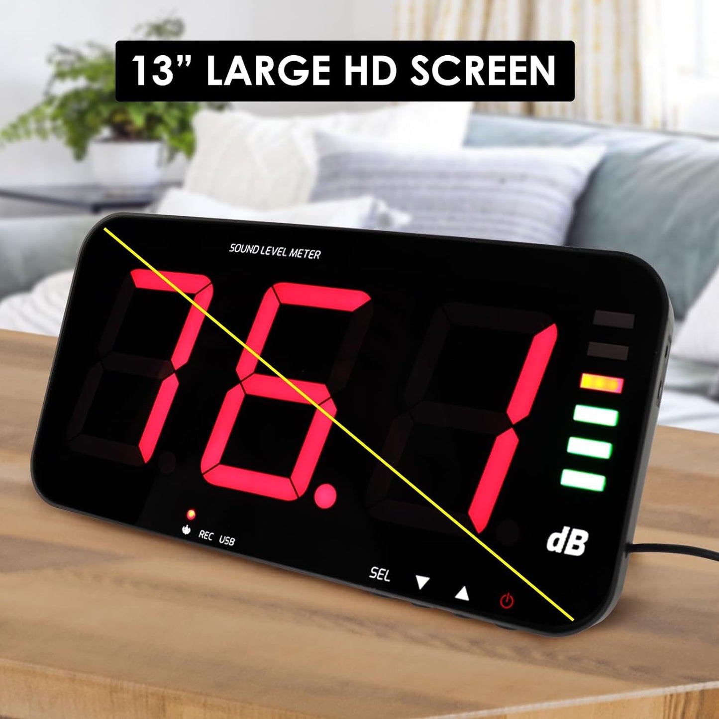 Decibel Meter Recorder 13 Inches Sound Level Meter, Wall Mount Noise Meter for Classroom Sound Meter with 16.4ft Sensor, Buzzer Alarm and Unlimited Data Logging, Noise Meter Decibel for Studio, Home