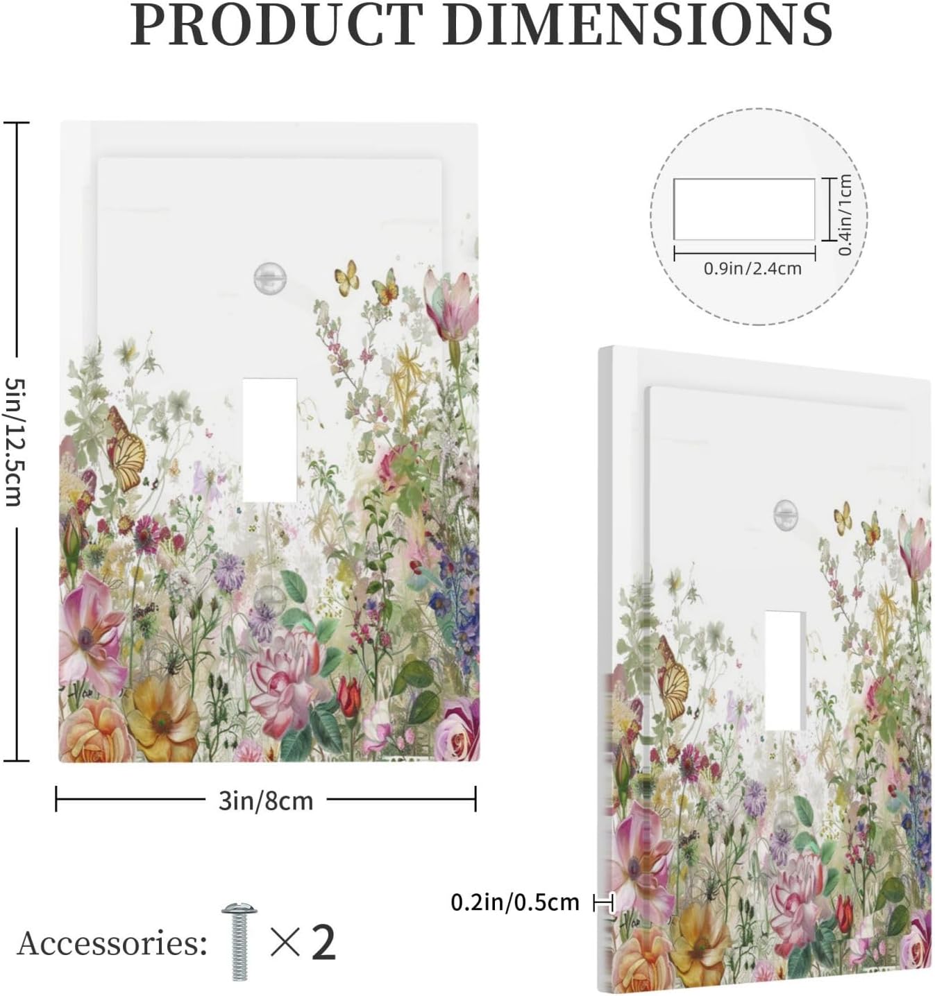 Decorative Light Switch Cover Boho Wildflower Colorful Floral Butterfly 1 Gang Single Toggle Device Electrical Faceplate Switchplates Decorator Outlet Wall Plate For Bed Room Living Room