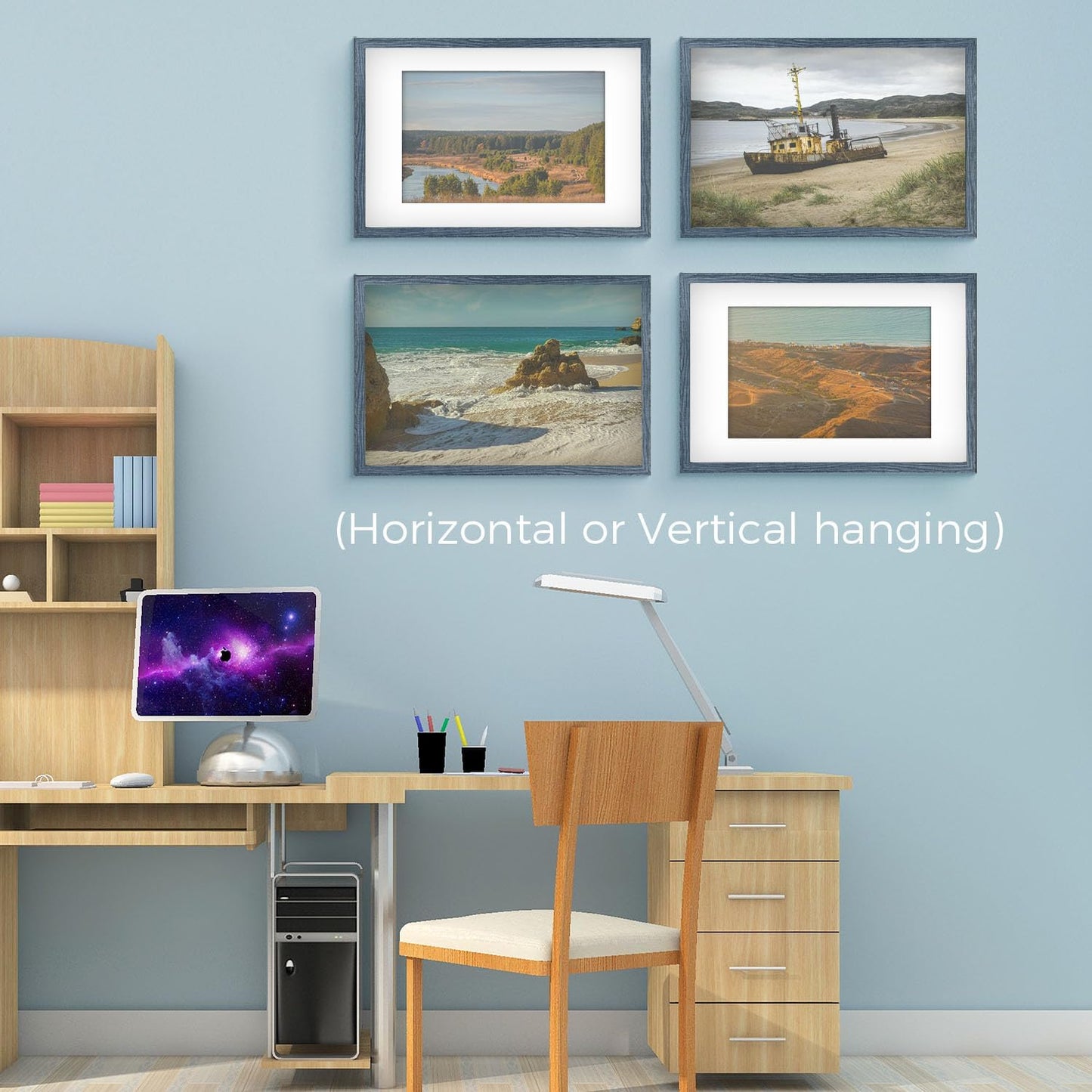 Golden State Art, 16X24 Picture Frame with Mat for 12X18 - High Definition Glass Wall Mounting Horizontal Vertical Display (Blue, 1 Pack)