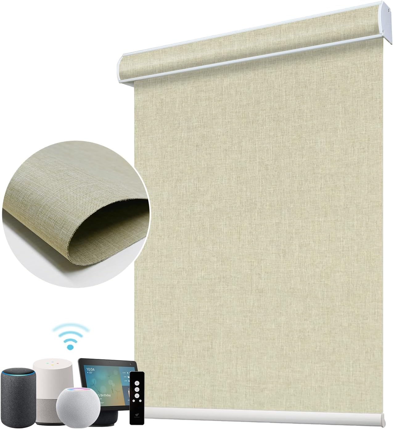SmartWings Motorized Blinds Shades for Window Remote Control Work with Thread Apple Homekit Z-Wave Alexa 100% Blackout Dual-Sided Automatic Smart Roller Shade Customized 16"-110" W (Bouvardia Cream)