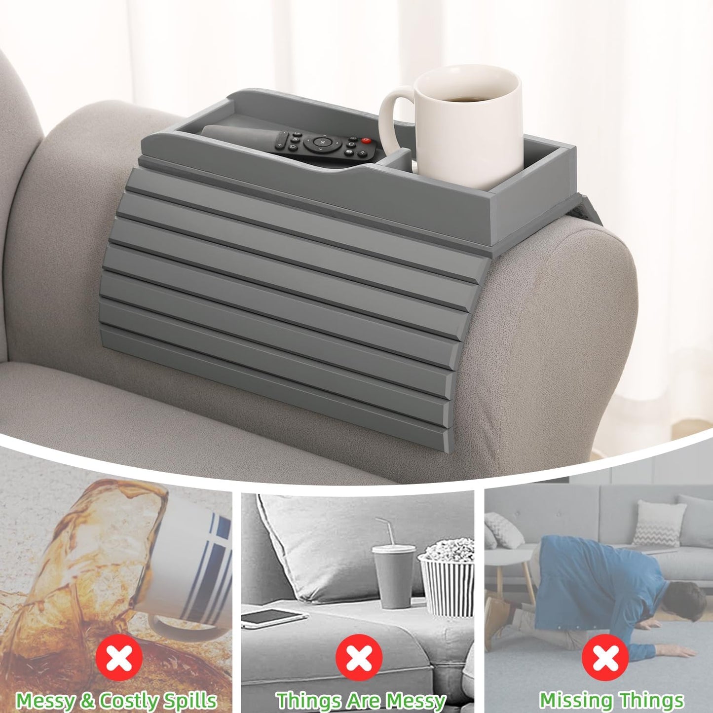 GEHE Couch Cup Holder, Anti Falling Couch Drink Holder, Natural Bamboo Sofa Cup Holder Armrest Tray, More Safe for You Family, Portable Couch Arm Tray Table for Remote/Snacks/Cellphone/Drinks/Cup