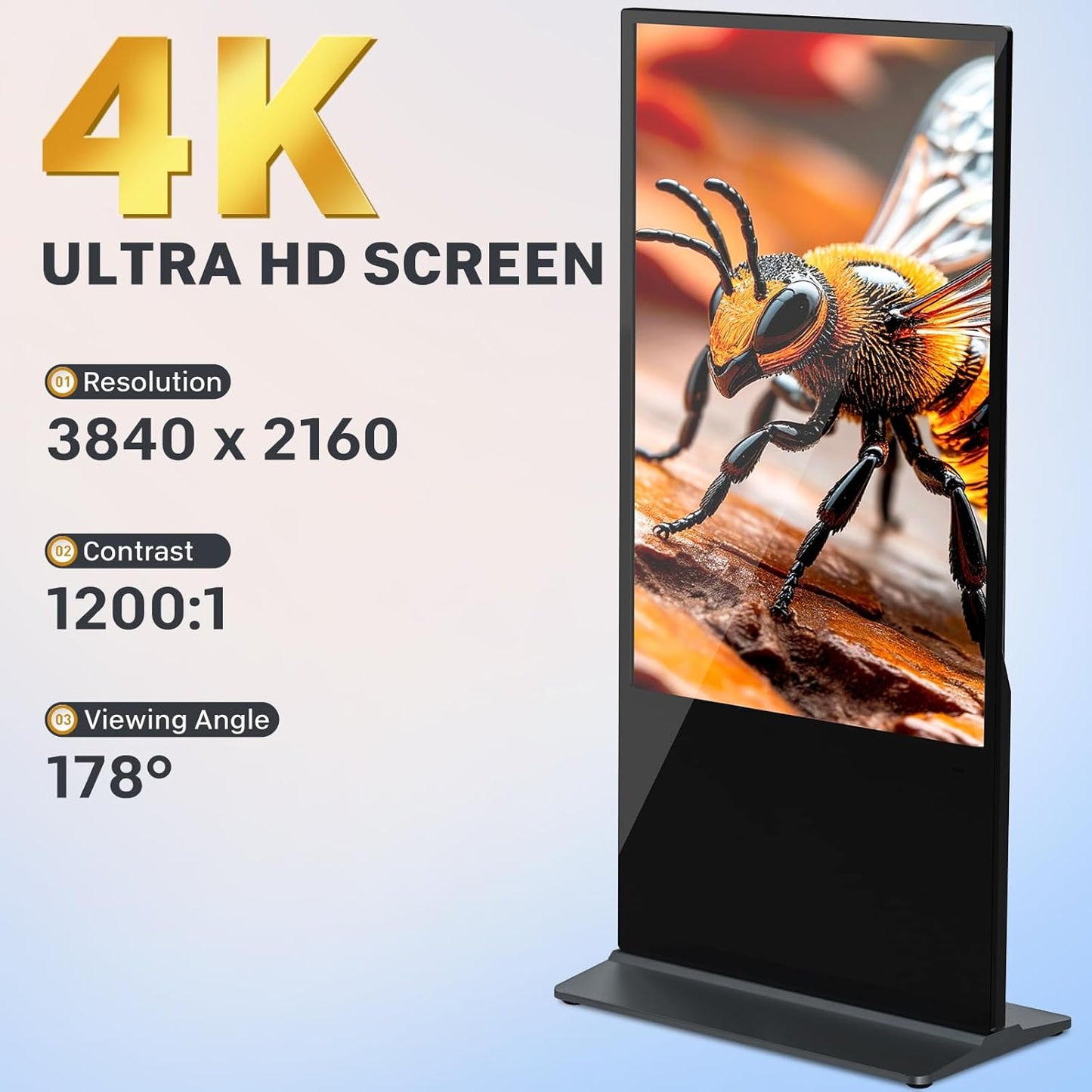 HLEC 55'' Indoor Floor-Standing Digital Signage Interactive Display, 4K Touchscreen Advertising Display LCD Kiosk, Commercial Android Smart System, CMS Software, HDMI/USB Input＆Out/WiFi(4+64G)