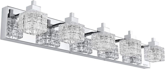 TRLIFE Bathroom Light Fixture, Modern Bathroom Lights Over Mirror 5-Lights Vanity Light, 32inches Crystal Glass Vanity Lights