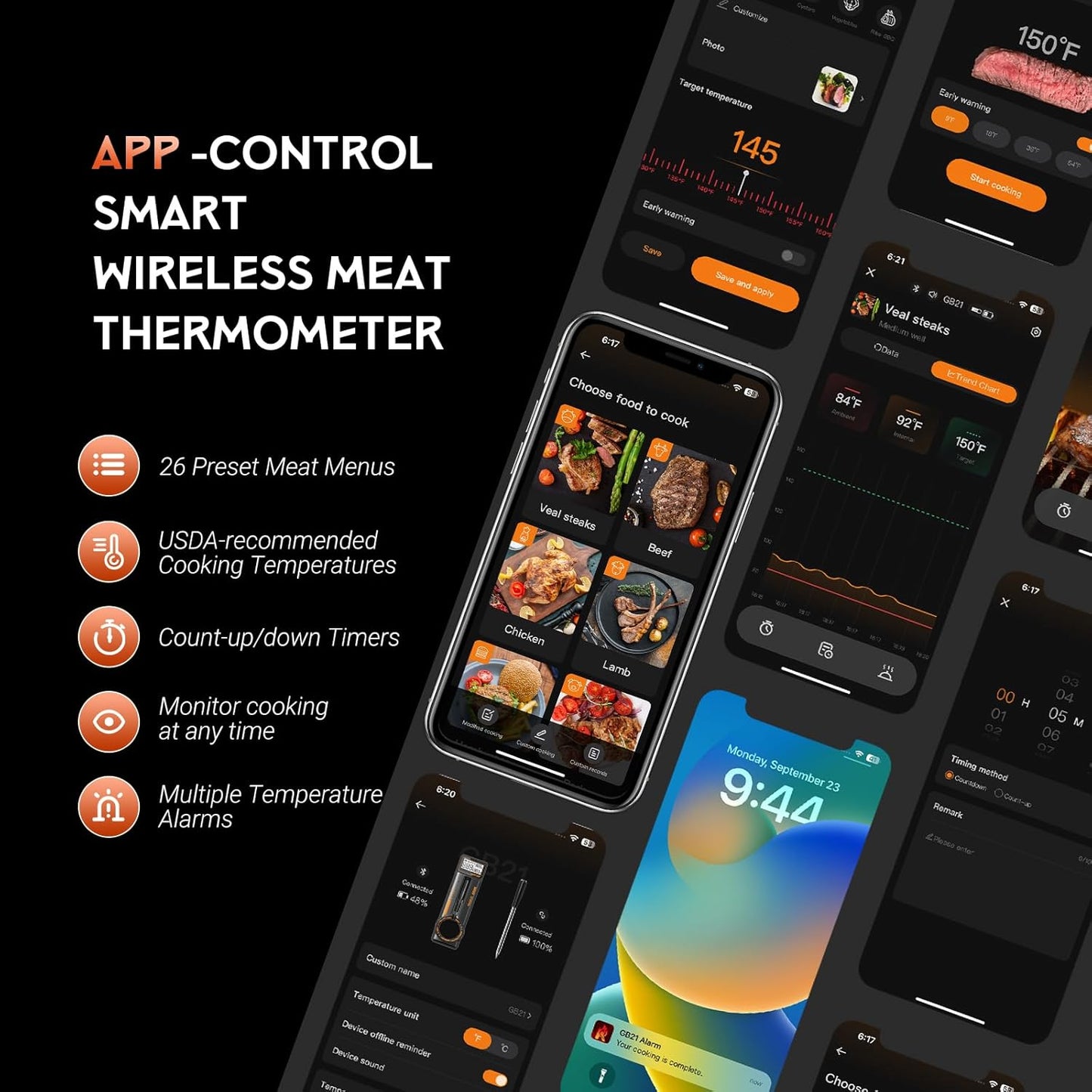Bluetooth Meat Thermometer - Digital Wireless Meat Thermometer for Grilling and Smoking with IP67 Dual Sensor Probes - Smart App Alert for BBQ, Smoker, Oven, Grill