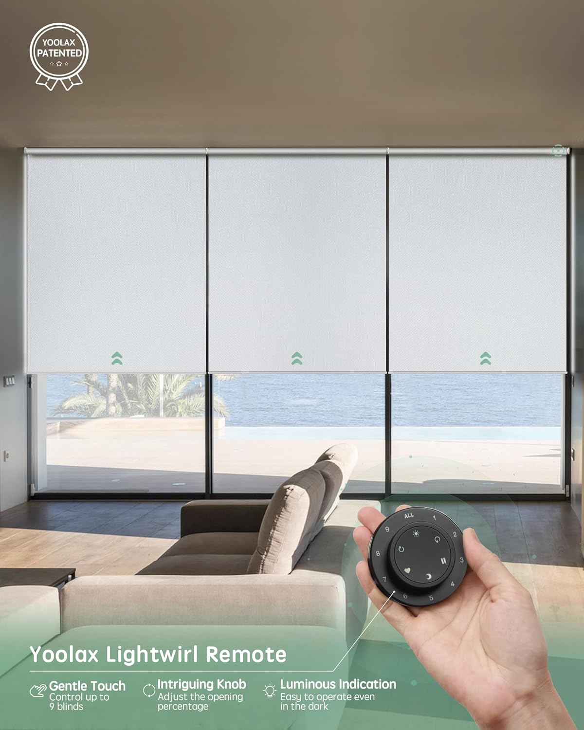 Yoolax Smart Coupled Roller Shades Compatible with Alexa Google, Motorized Blinds with Remote Blackout Coupled Roller Shades for X-Large Windows, Custom Size (XL Coupled-White)