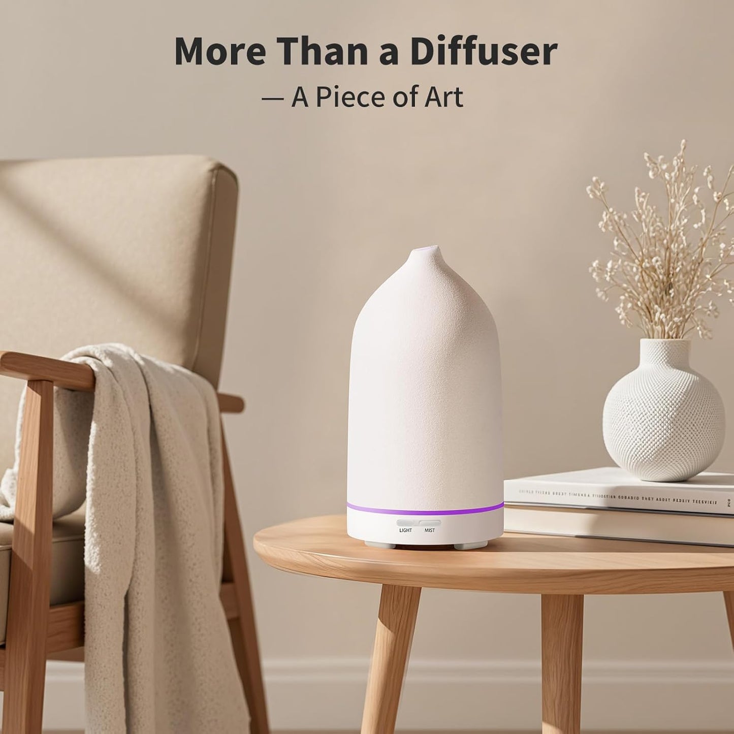 URPOWER 120ML Essential Oil Diffuser Ceramic Aromatherapy Diffuser with 7-Color LED Lights, Auto Shut-Off, 2 Mist Modes, Humidifier for Home Office Decor, Scent Diffuser for Yoga Spa
