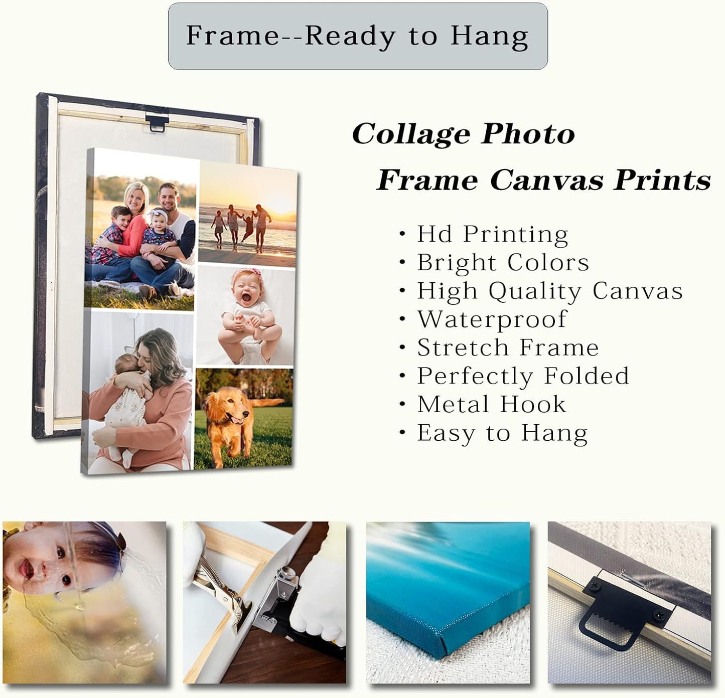 Collage Canvas Prints with Your Photos Personalized Multi Pictures for Wall Custom Family Wedding Baby Pet Dog Photo to Canvas Customized Gifts Home Wall Decor (Collage Photo-6, Framed)