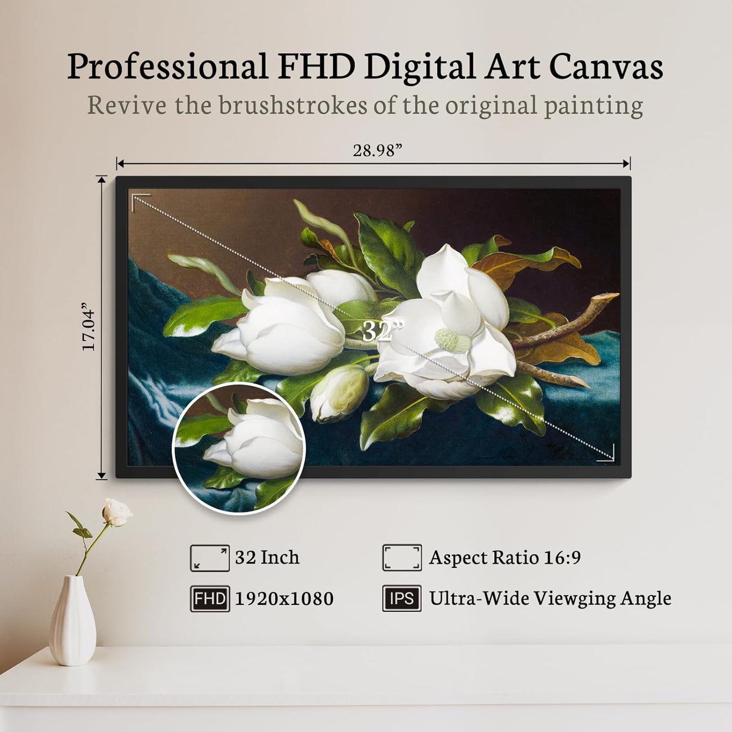 BSIMB 32 Inch Large Digital Picture Frame, Touchscreen 64GB 1920x1080 FHD WiFi Photo Frame Electronic Display Wall Mount Include, Share Pictures/Videos via App/USB/SD, Easy Setup, Gifts for Mom, Black