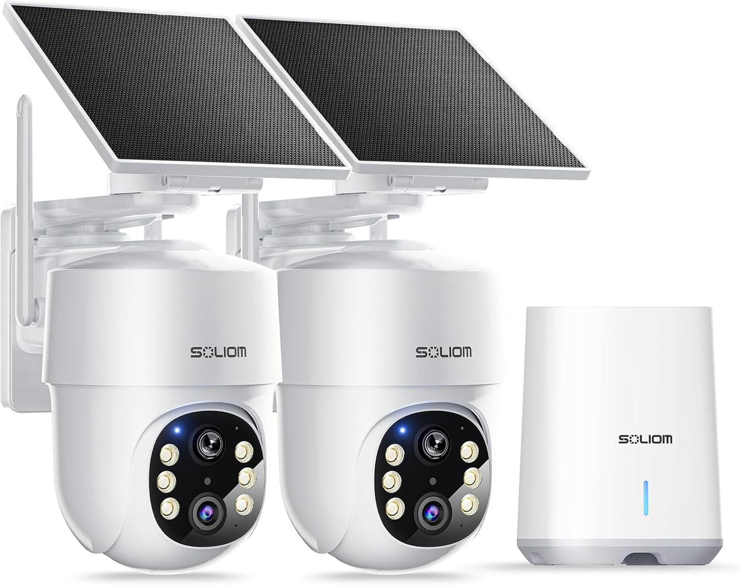 SOLIOM- 5MP Security Cameras Wireless Outdoor, No Subscription,2-Cam Pack, Solar Powered Home Security Camera with 360° Auto Tracking, Pan & Tilt, 3K Color Night Vision,5G & 2.4G Router Compatible