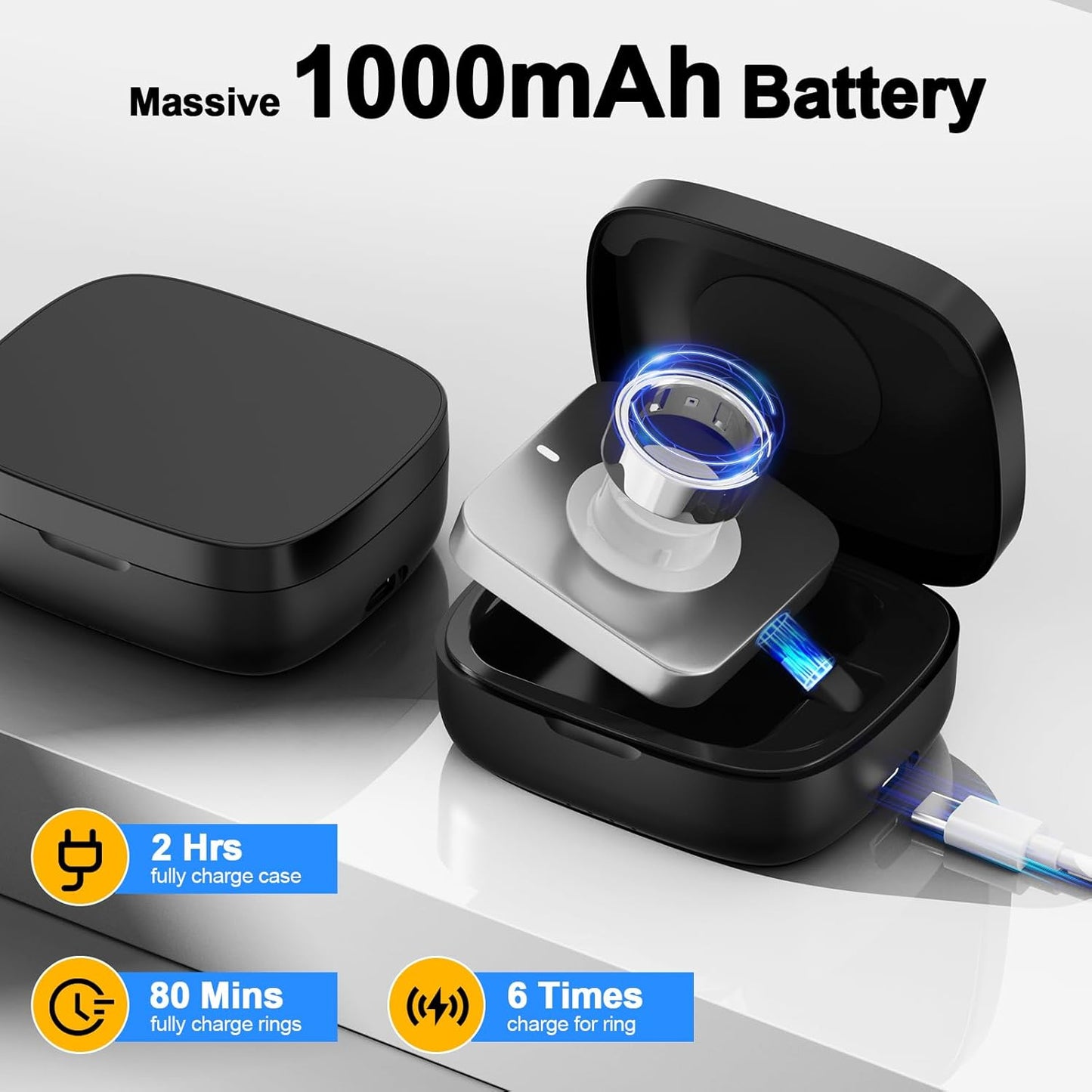 Wireless Charging Case for Oura Ring 4 & 3 Charger, 1000mAh Portable Travel Charger Station Fits All-Sized Ring Gen 4 & 3, 30-Day Runtime (Official Charger NOT Included)