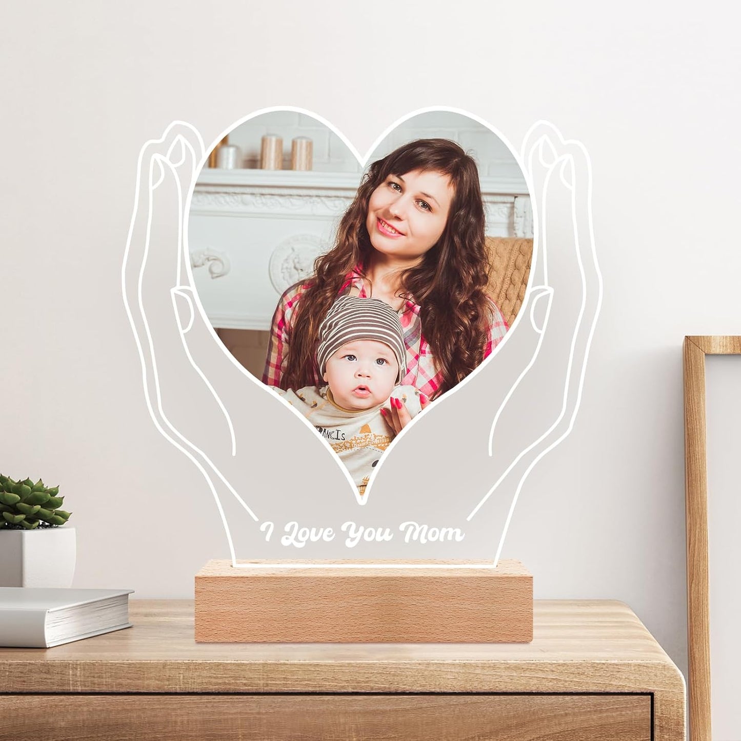 Custom Picture Frames with Photo, Customized Picture Frame with Night Light, Custom Photo Frame, Personalized Valentines Day Gifts for Mom Baby Kid Family