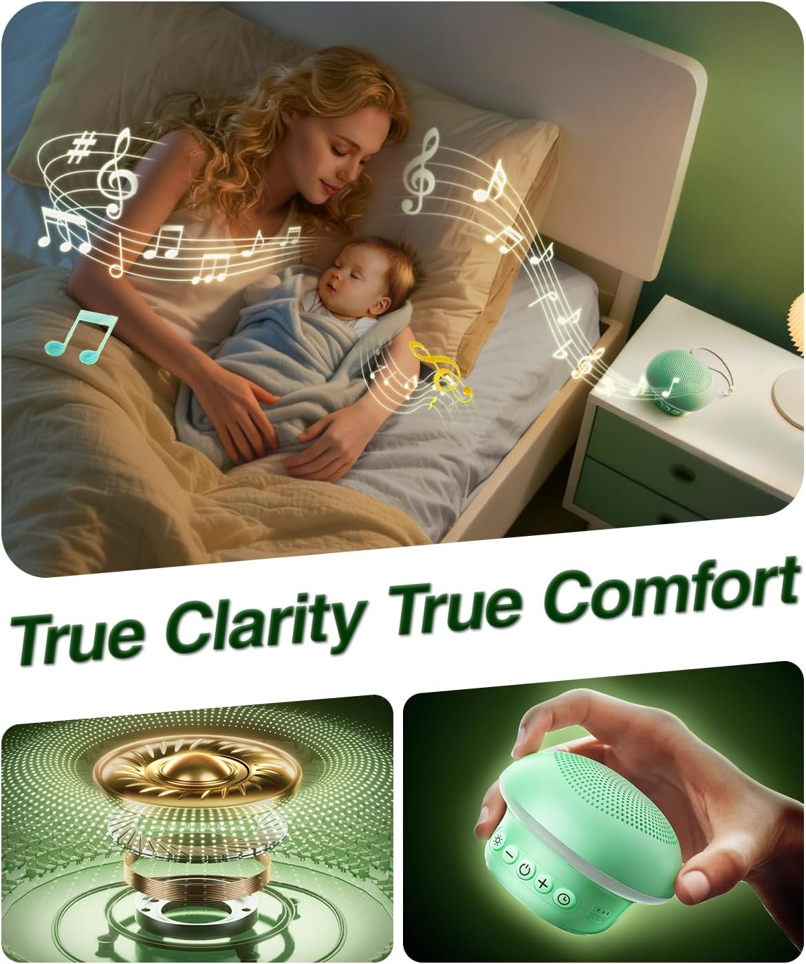 Portable White Noise Sound Machine with 20 Relaxing Sounds, 48H Playtime, 3 Timers & Night Lights, Memory, TF Card Mode & 10m Wireless Playback for Newborn Baby Gift, Adult, Mini for Home Sleep Office