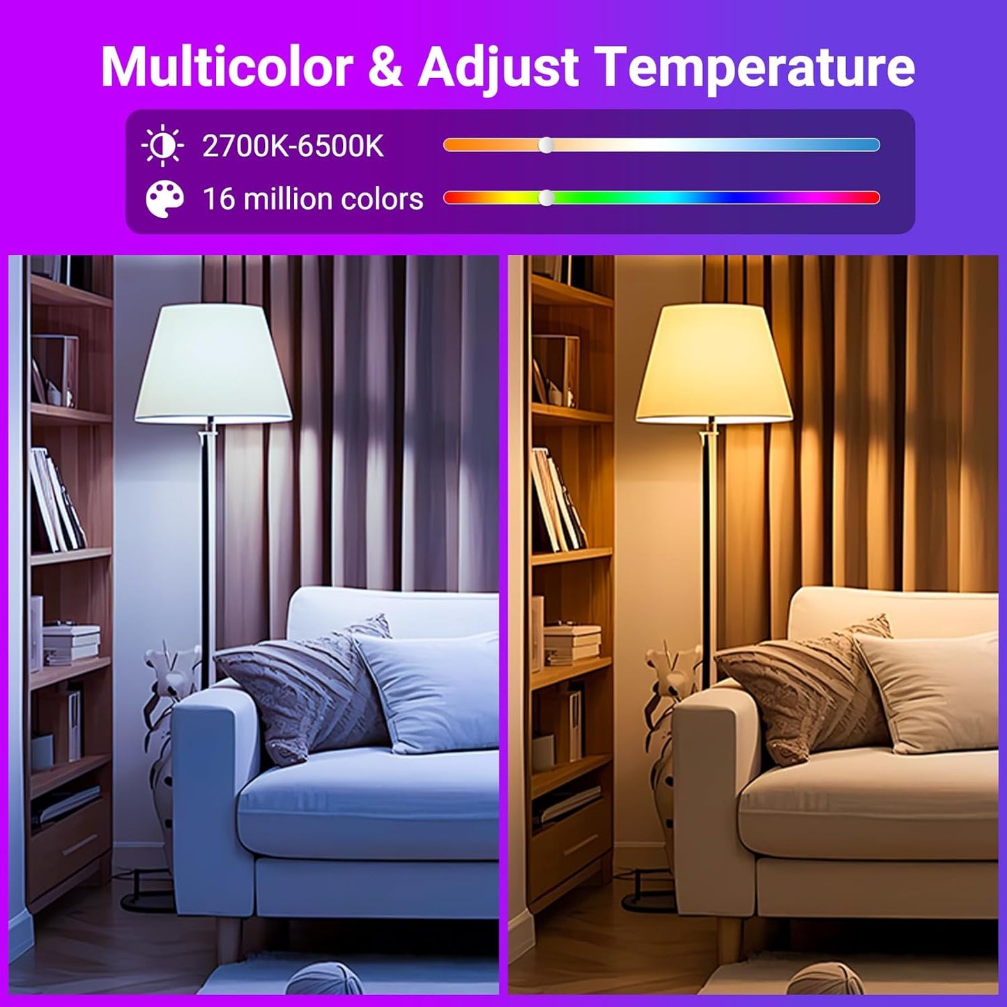 TJOY Smart Light Bulbs, Bluetooth WiFi Led Bulb Compatible with Alexa &Google Assistant, RGB Color Changing Alexa Bulb, 9W(60W Equivalent), A19 E26 800LM, 2.4Ghz WiFi only,2 Pack