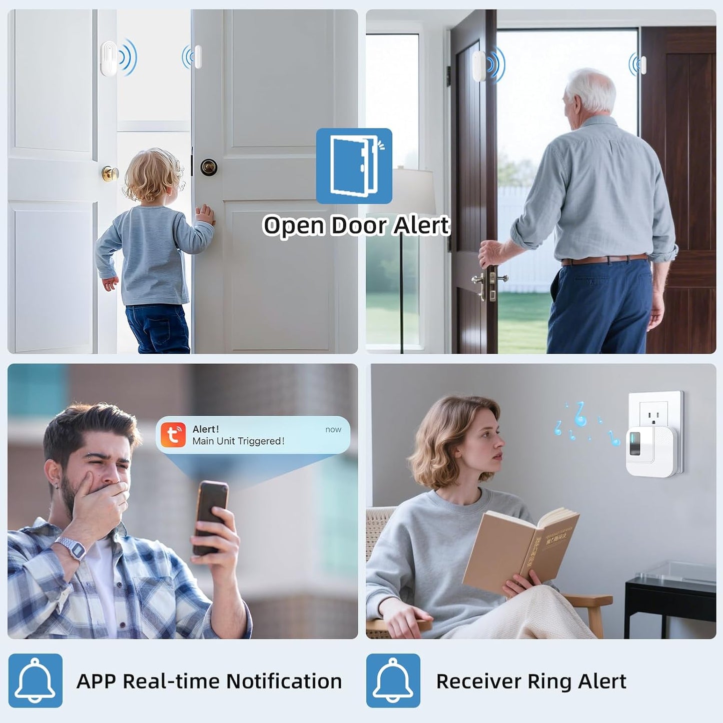 Door Chime,Sanjie WiFi Door Sensor Open Chime When Entering for Business/Home/Store/Office Alert Your Phone,Alarms for Kids Safety,500 FT Range,20 Ringtones,2 Sensors 1 Receiver