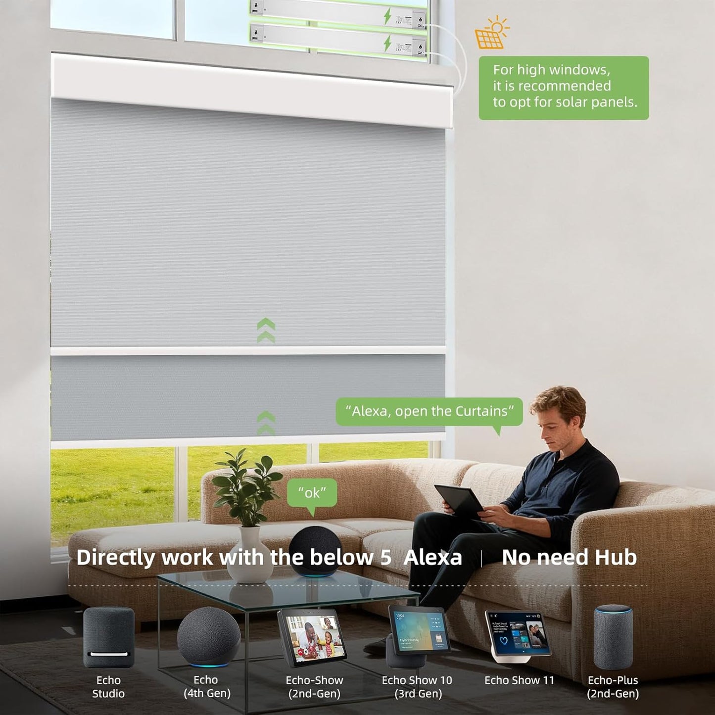 ZSTARR Motorized Day and Night Dual Smart Blind for Window with Valance Rechargeable Motor,Blackout Roller Shade Custom Size,with Valance Suitable for Home,Office (Full Blackout Light Grey)