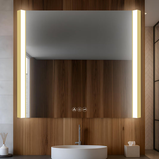 Blossom LED Bathroom Mirror, 36x32 Inch Gradient Front and Backlit LED Mirror for Bathroom, Brushed Gold Frame, Foldable Wing Design, 3 Colors Dimmable CRI>90 Double Lights, IP54 Enhanced, Anti-Fog