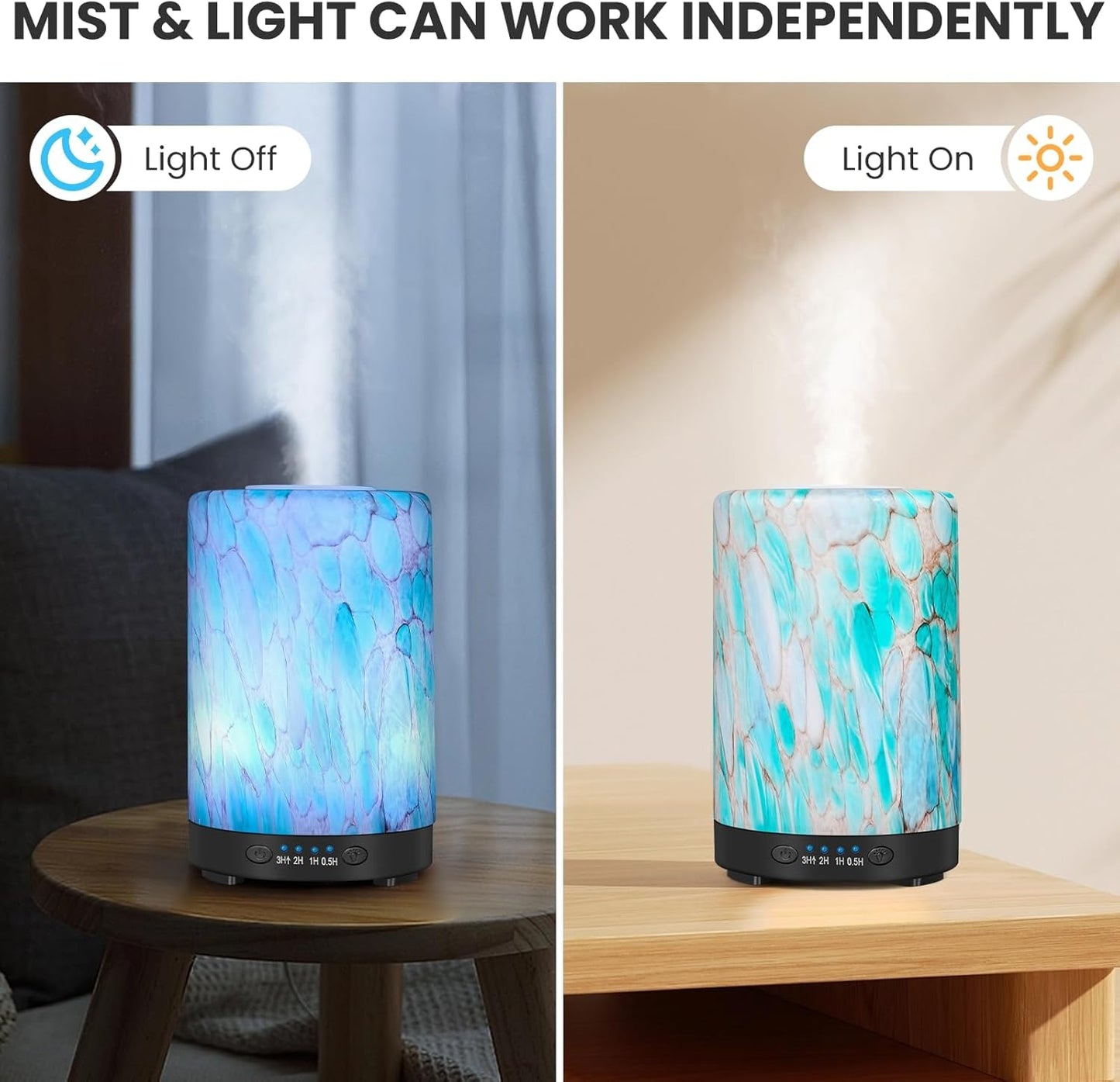 Essential Oil Diffuser, 120 ml Glass Aromatherapy Diffuser with 7 Color Lights, Auto Shut-Off and 4 Timer Settings, Ultrasonic Cool Mist Diffuser for Home Room Office (Blue Mountain)