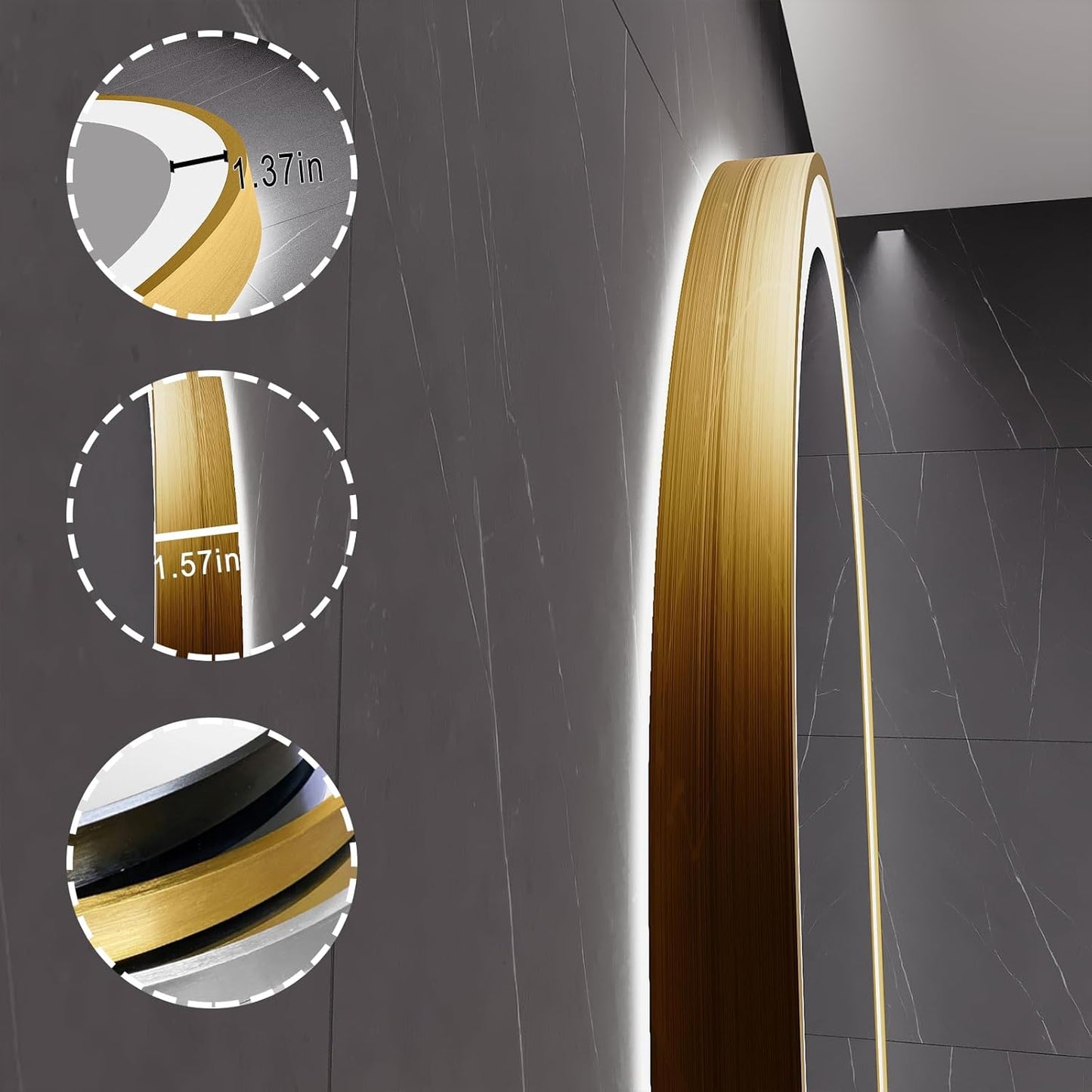 LED Mirror for Bathroom, 24x40 Inch Vanity Mirror with Lights，Anti-Fog Oval Bathroom Mirror, 3 Colors and Stepless Dimmable Wall Mounted Makeup Mirror with Metal Frame