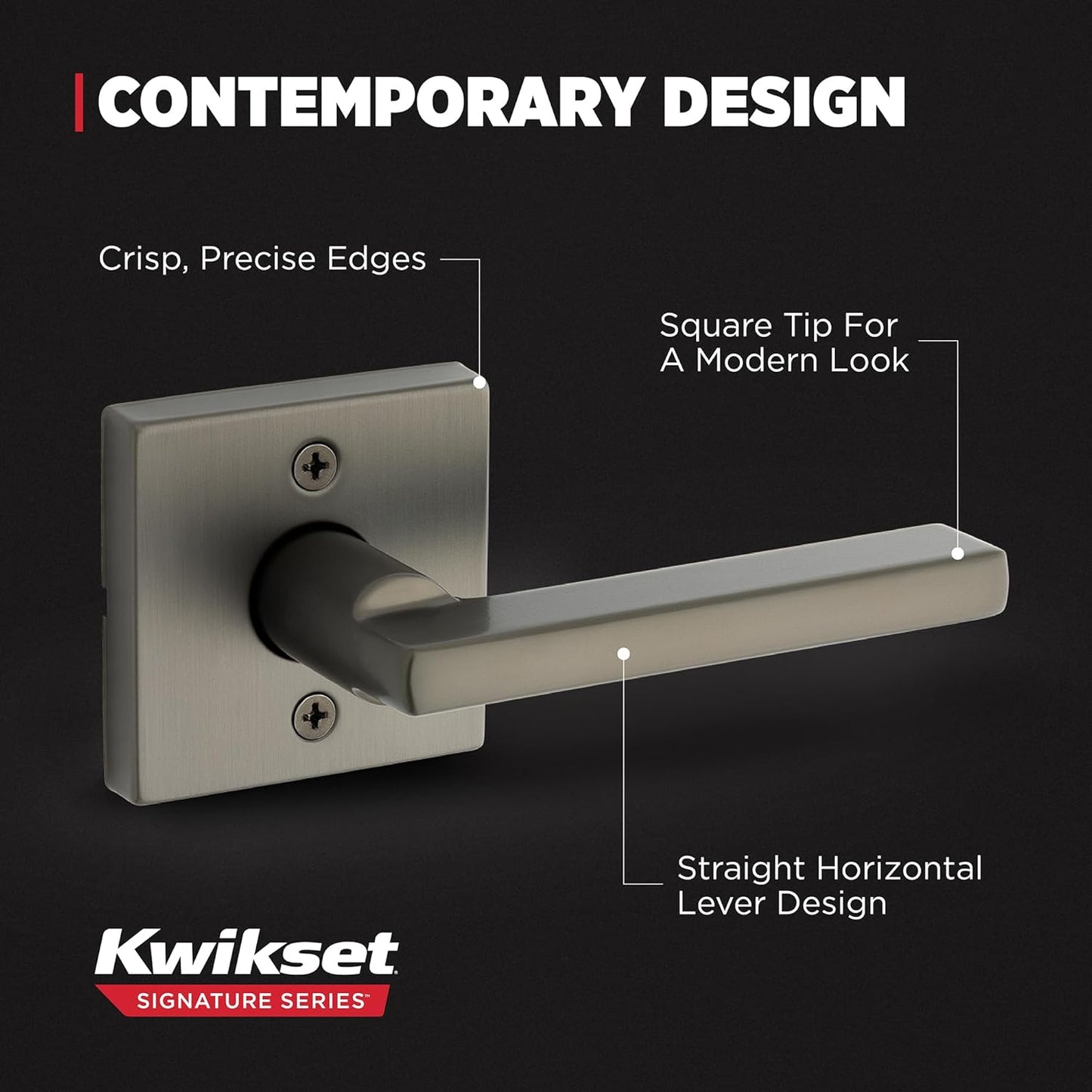 Kwikset Halifax Square Dummy Door Handle, Single Sided Lever for Closets, French Double Doors, and Pantry, Gunmetal Non-Turning Reversible Interior Push/Pull Lever