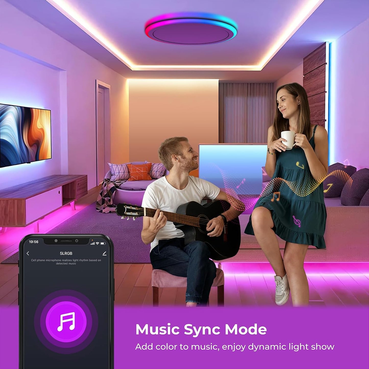 BLNAN Smart RGB LED Flush Mount Ceiling Light with Remote, 13 Inch 24W Dimmable Color Changing Low Profile Wired White Fixture, Works with Alexa Google Home App for Bedroom Living Kids Room Party