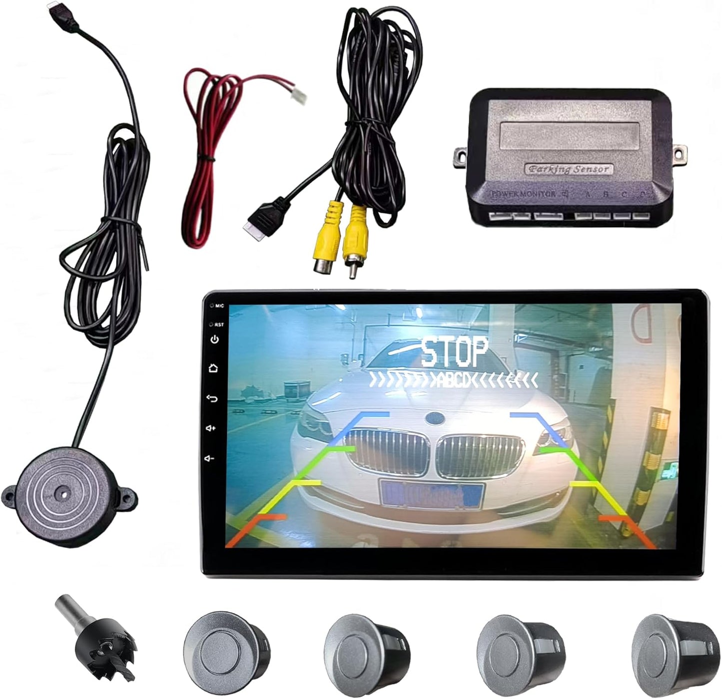 LCD Parking Sensor Kit - Displays Data on Original Screen, Easy Rear Installation, Compatible with All Camera Formats (AHD, CVBS), 18 Probe Colors to Match Any Vehicle