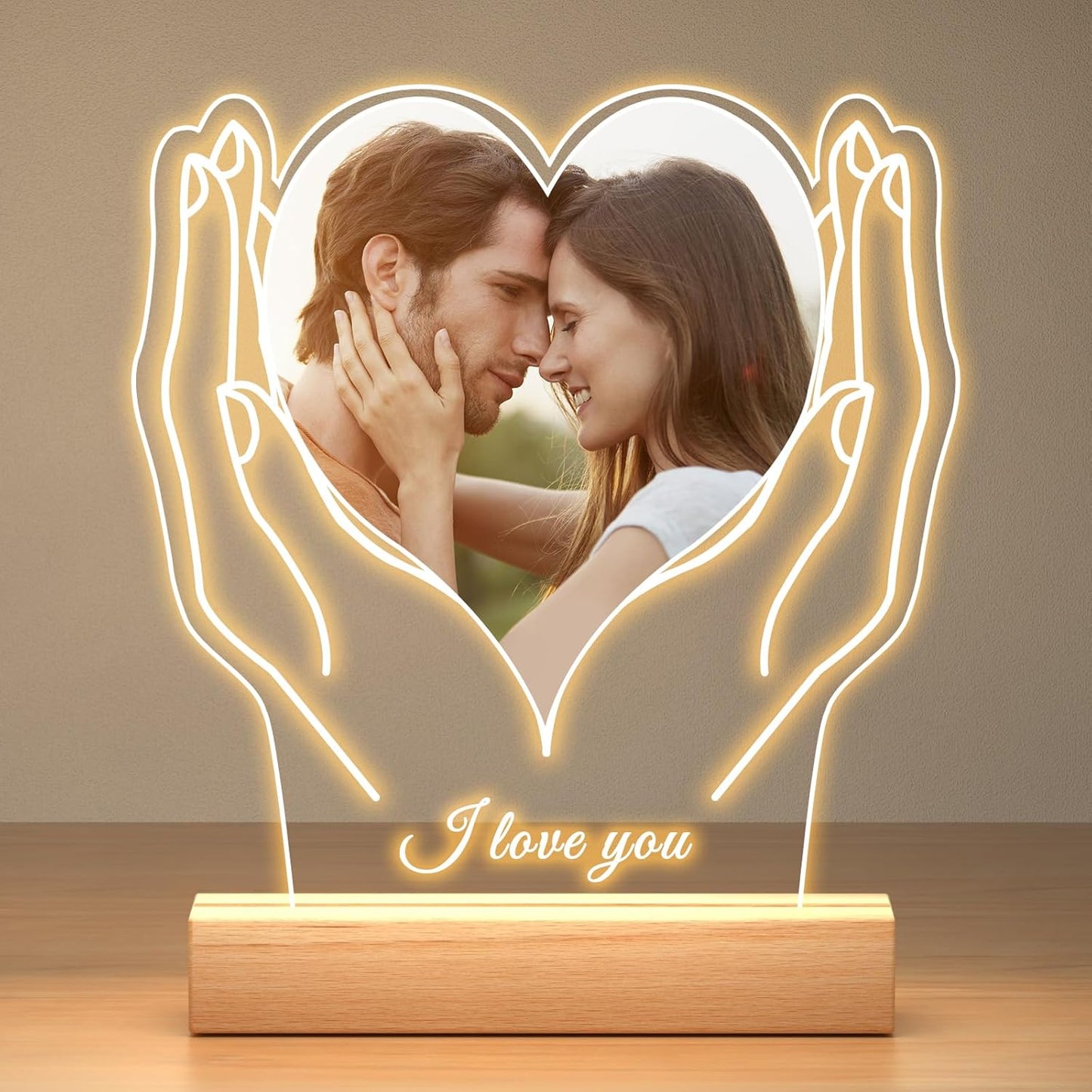 Personalized Picture Frame with Photo, Customized Photo Frame with Night Light, Custom Picture Frames, Personalized Anniversary Valentines Day Gifts for Women Men Her Him Girlfriend Boyfriend Couple