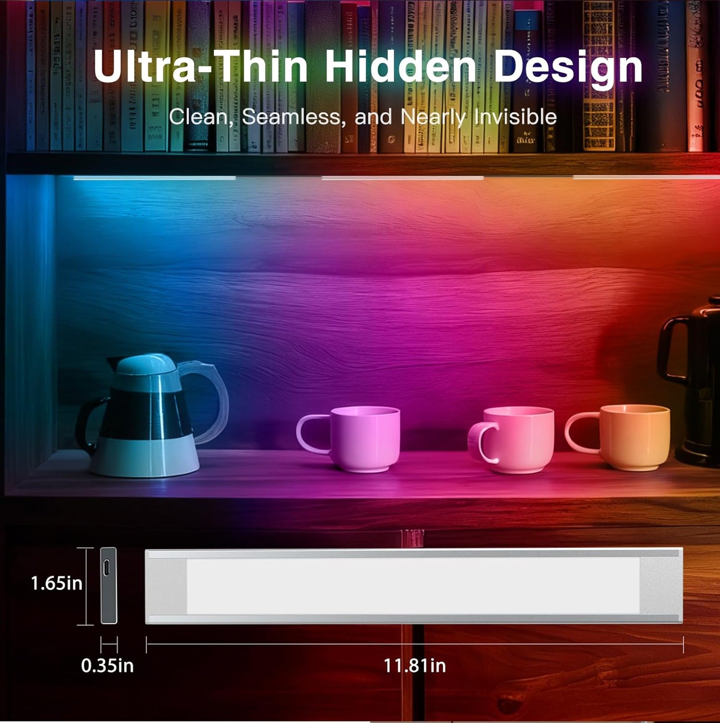 VST RGB Under Cabinet Lighting with Adjustable White Light, 12V Ultra-Thin LED Light Bar, APP & Voice (Alexa/Google), Remote & Button Control, Linkable Strip Lights for Cabinets, Closets, Shelves