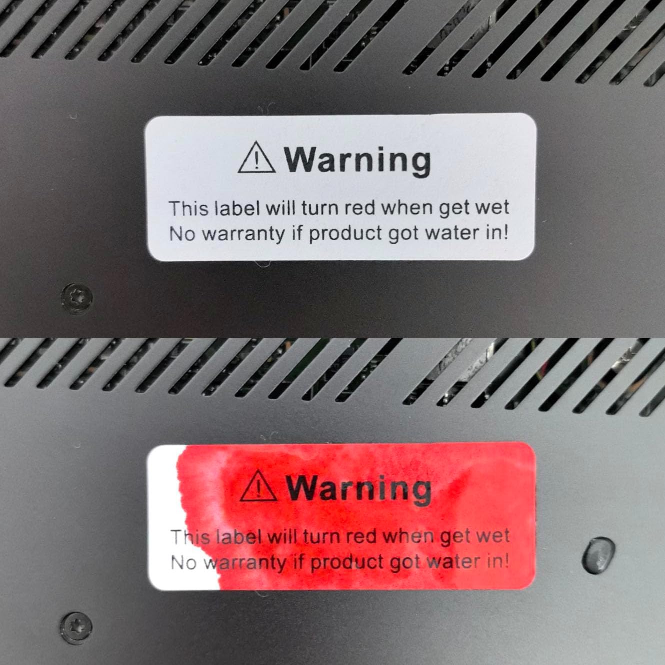 130pcs 1.6x0.6 inch Water Sensitive Sticker Turn Red When Got Wet Device Potential Damage Indicator Warranty Void Instruction Liquid Sensor Label