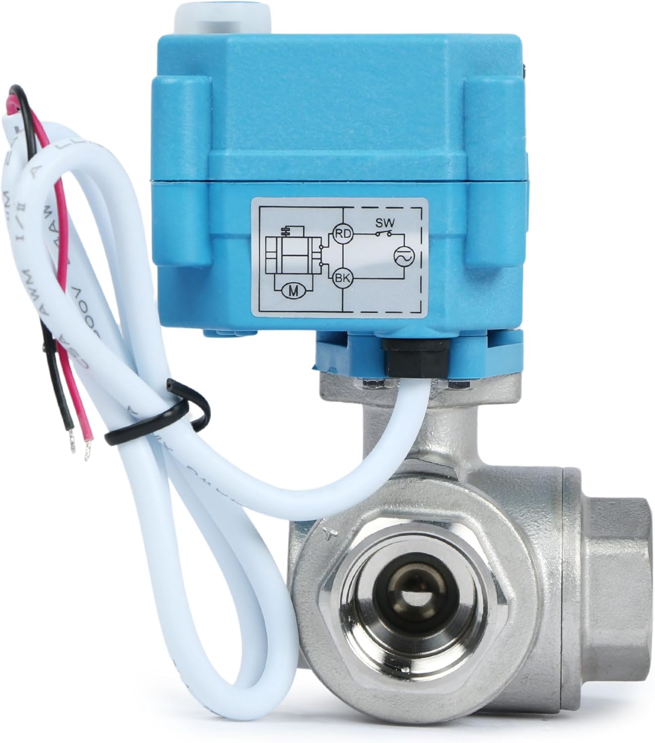 U.S. Solid 1/2" 3 Way Stainless Steel Motorized Ball Valve AC110-230V, L Type Water Shutoff Valve with Manual Function, Standard Port