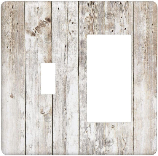 Vintage Light Wood Retro Rustic White Gray Oak Print Outlet Covers 1 Toggle 1 Rocker Combination Decorative Wall Plate Electrical Switch Plates Light Switch Cover Plate for Farmhouse Home Decor