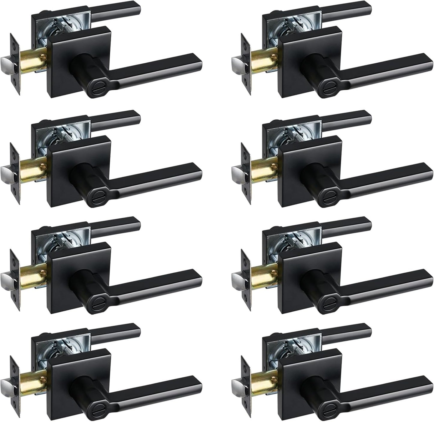 Privacy Door Lever, Heavy Duty Bathroom Bedroom Handle Lock, Keyless Interior Knobs, Matte Black, Reversible for Right&Left Handed, 8Packs