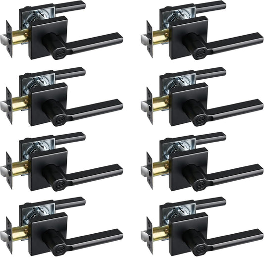 Privacy Door Lever, Heavy Duty Bathroom Bedroom Handle Lock, Keyless Interior Knobs, Matte Black, Reversible for Right&Left Handed, 8Packs