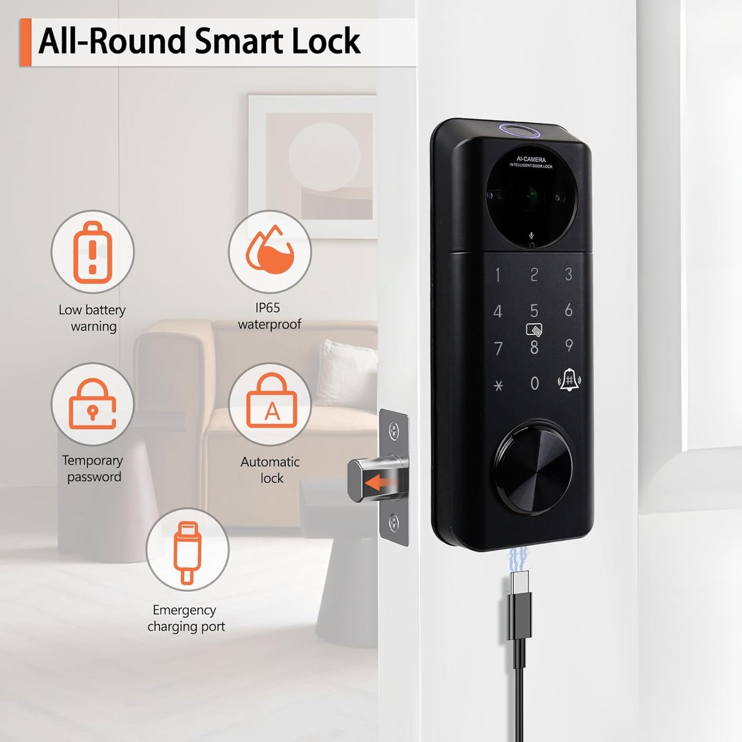 Video Smart Lock with Camera, 5 in 1 Keyless Entry Door Lock with App Control, Built-in WiFi Camera Deadbolt Lock for Front Door, Video Calling (Matte Black)