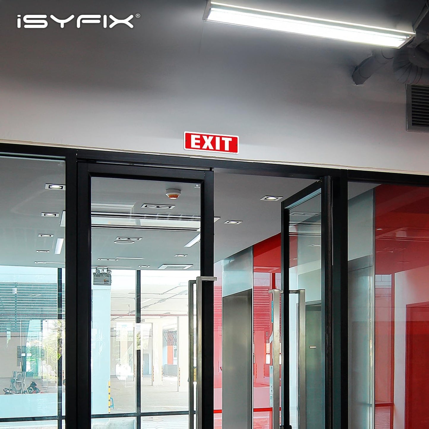 iSYFIX Exit Sign – 2 Pack 12x4 Inch – 100% Rust Free .040 Aluminum Signs, Laminated for Ultimate UV, Weather, Scratch, Water and Fade Resistance, Indoor and Outdoor, Exit Signs for Exterior.