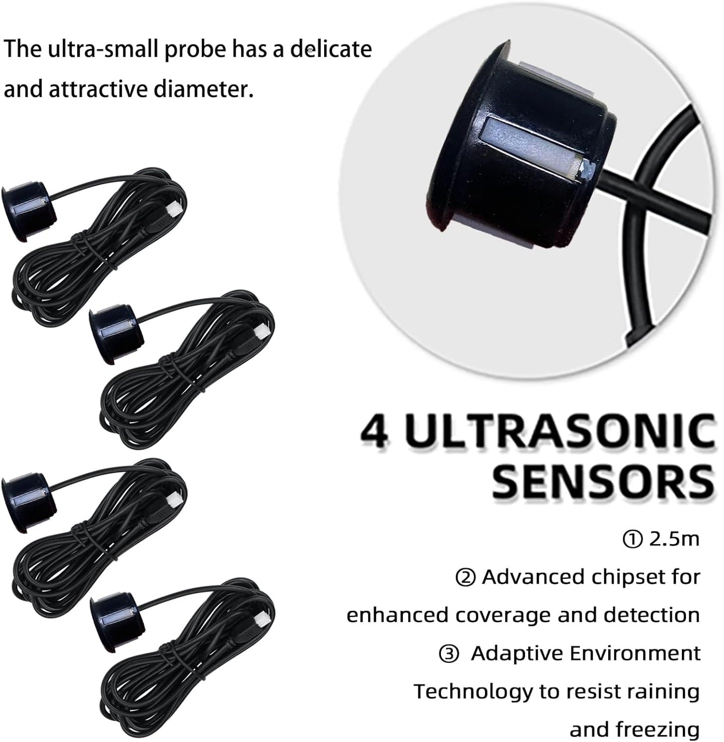LCD Parking Sensor Kit - Displays Data on Original Screen, Easy Rear Installation, Compatible with All Camera Formats (AHD, CVBS), 18 Probe Colors to Match Any Vehicle