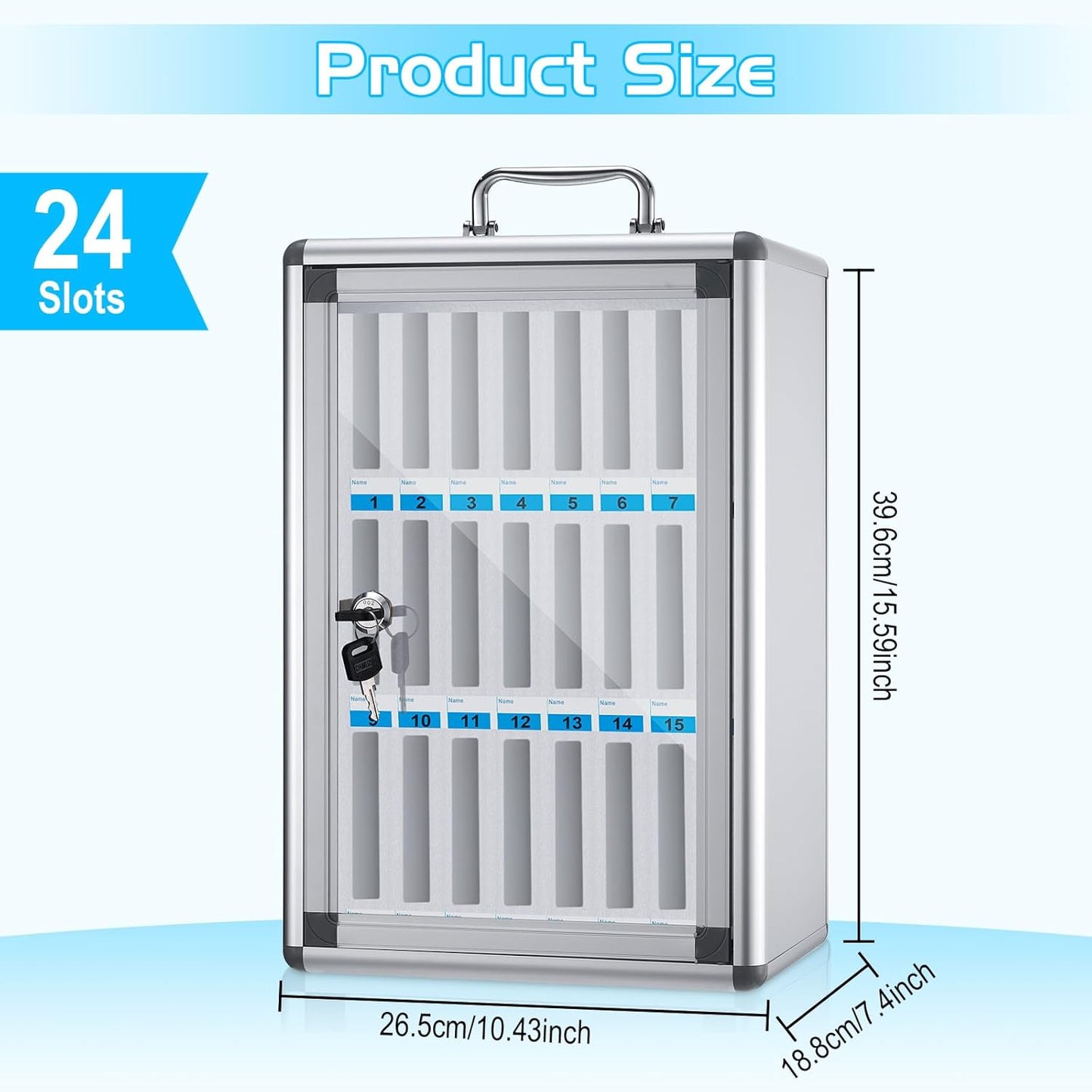 Amylove 24 Slots Cell Phone Locker Cabinet Aluminum Alloy Pocket Chart Storage Locker Box Cabinet Wall-Mounted Cell Phones Storage Box with Handle for Office Classroom Gym (White)