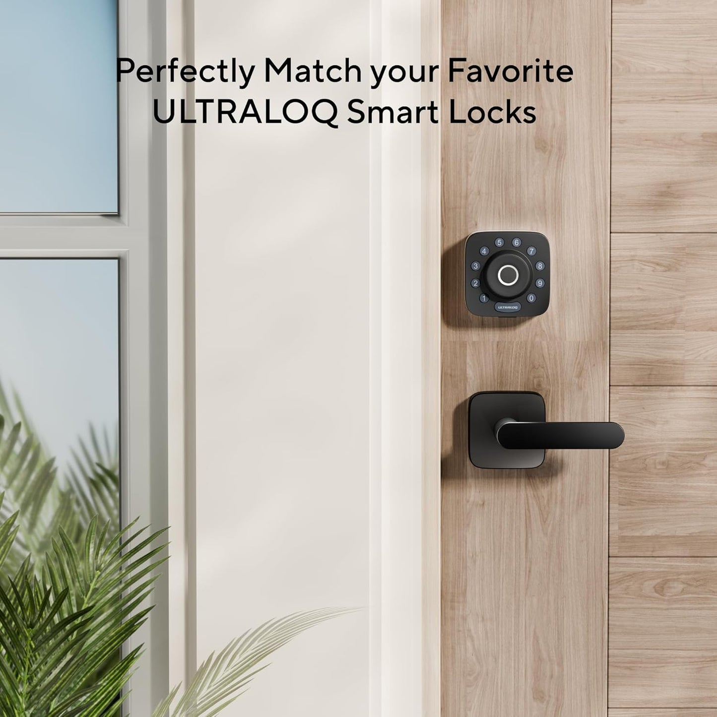 ULTRALOQ Passage Lever Door Handle, Reversible Black Front Door Handle No Lock for Interior or Exterior Door, Closet, Hallway, Adjustable Latch Backset, IP65 Waterproof, Matte Black