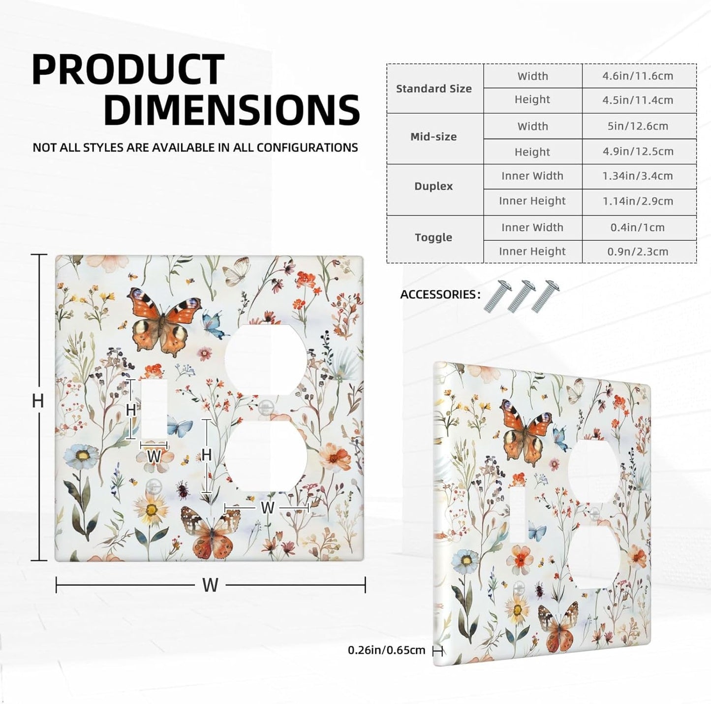 Wallplates Butterfly Floral Boho Multicolor Flower Leave 1 Toggle 1 Duplex Switch Plate Electrical GFCI Faceplate Decorative Light Switch Covers for Bed Room living Room Decor