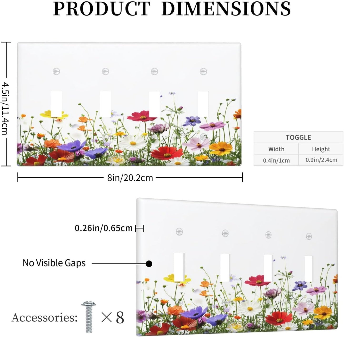 Light Switch Covers Colorful Wildflowers Plant Floral Daisy Quad Toggle Electrical Faceplate 4 Gang Wall Plate Decorative Switch Plates For Bed Room Living Room Decor