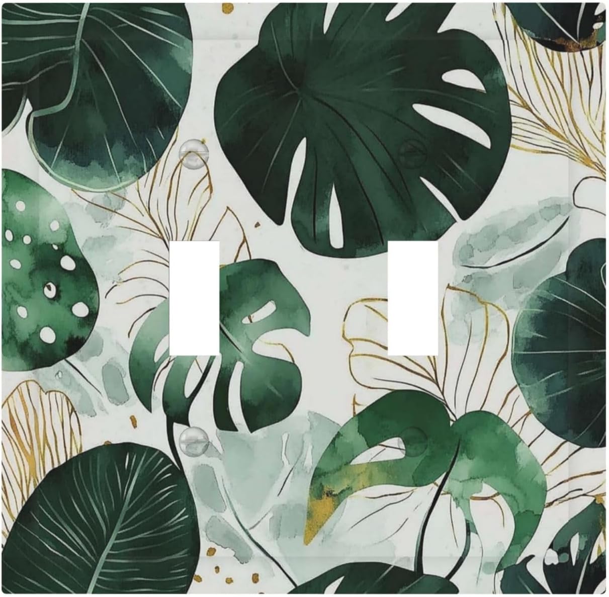 Boho Tropical Green Leaf Watercolor Banana Leaves Decorative Switch Plates 2 Gang Double Toggle Outlet Light Switch Cover Wall Plate Electrical Faceplate For Bed Room Living Room Decor