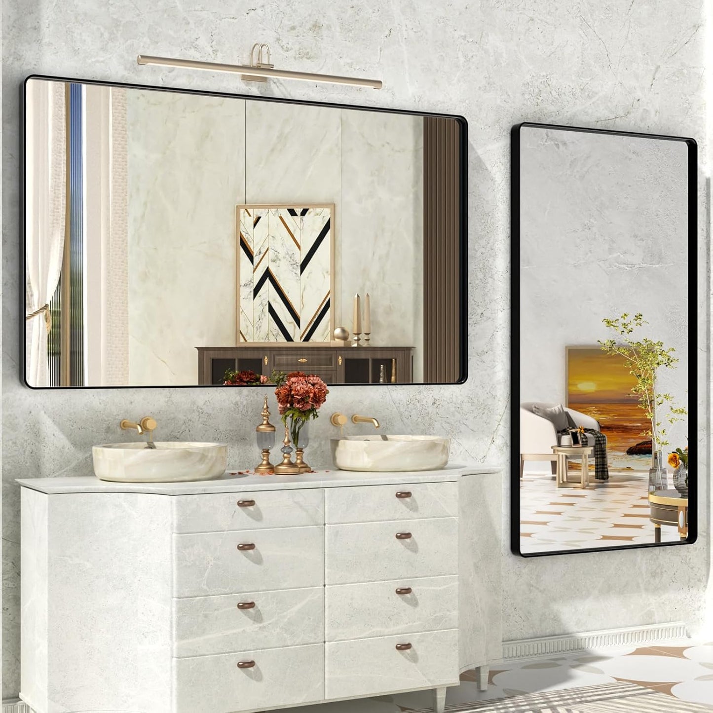 Bathroom Mirror Black,55x36 Inch Large Matte Black Bathroom Vanity Mirror,Rectangle Black Metal Framed Mirror for Wall,Anti-Rust,Shatter-Proof (Horizontal/Vertical)