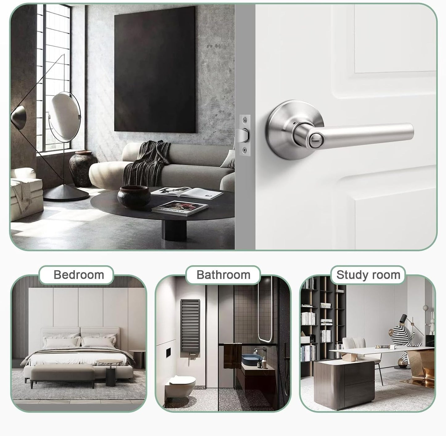 GOBEKOR 4 Pack Brushed Nickel Door Handles Privacy Door Levers with Lock,Heavy Duty Interior Door Handles for Bedroom and Bathroom,Sleek Round Door Lever Satin Nickel with No Key