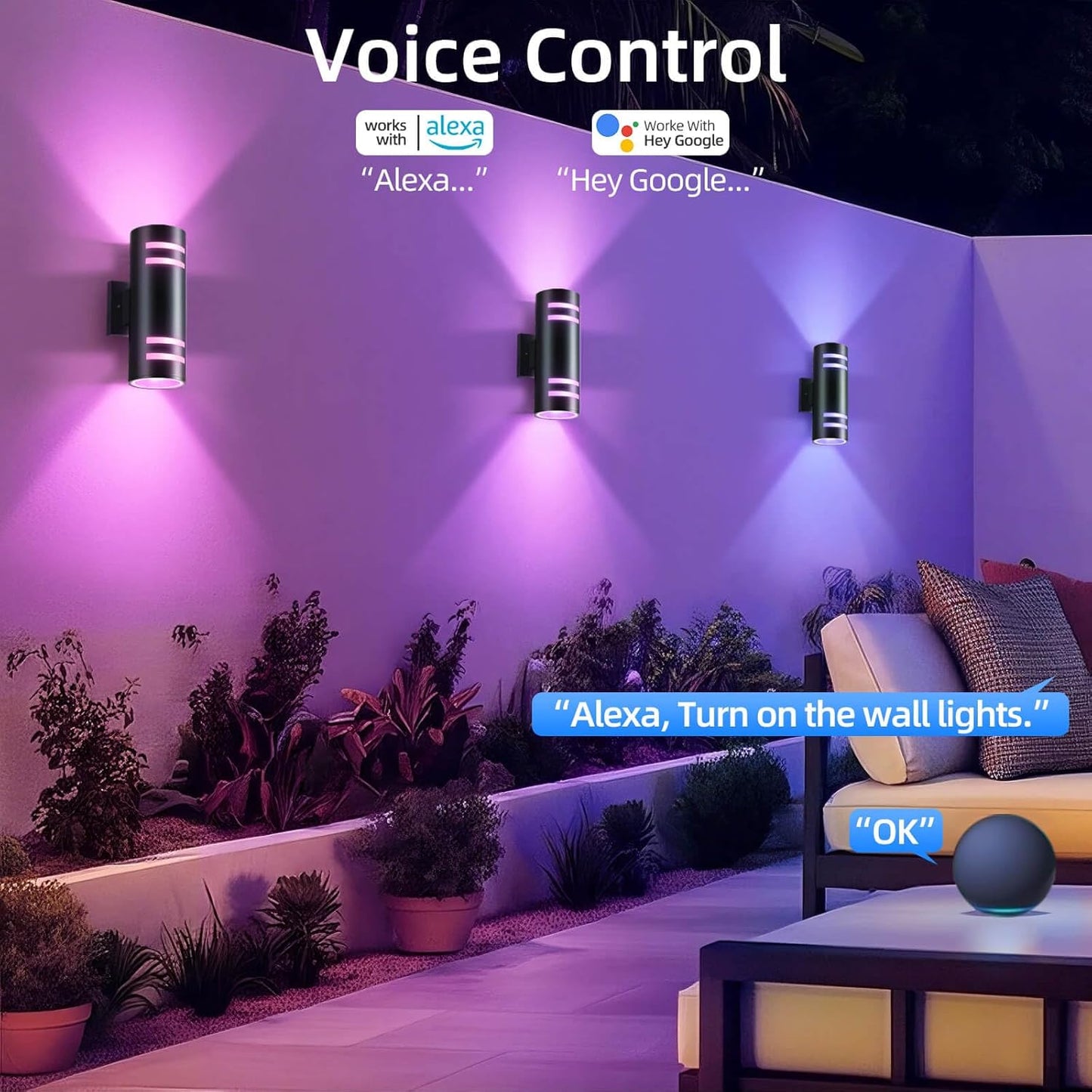 Smart Porch Lights Color Changing, RGB Outdoor Wall Lights with Remote Control Ambiance Up and Down Lights, Black Exterior Light Fixture Home Theater Lighting Compatible with Alexa Google Assistant