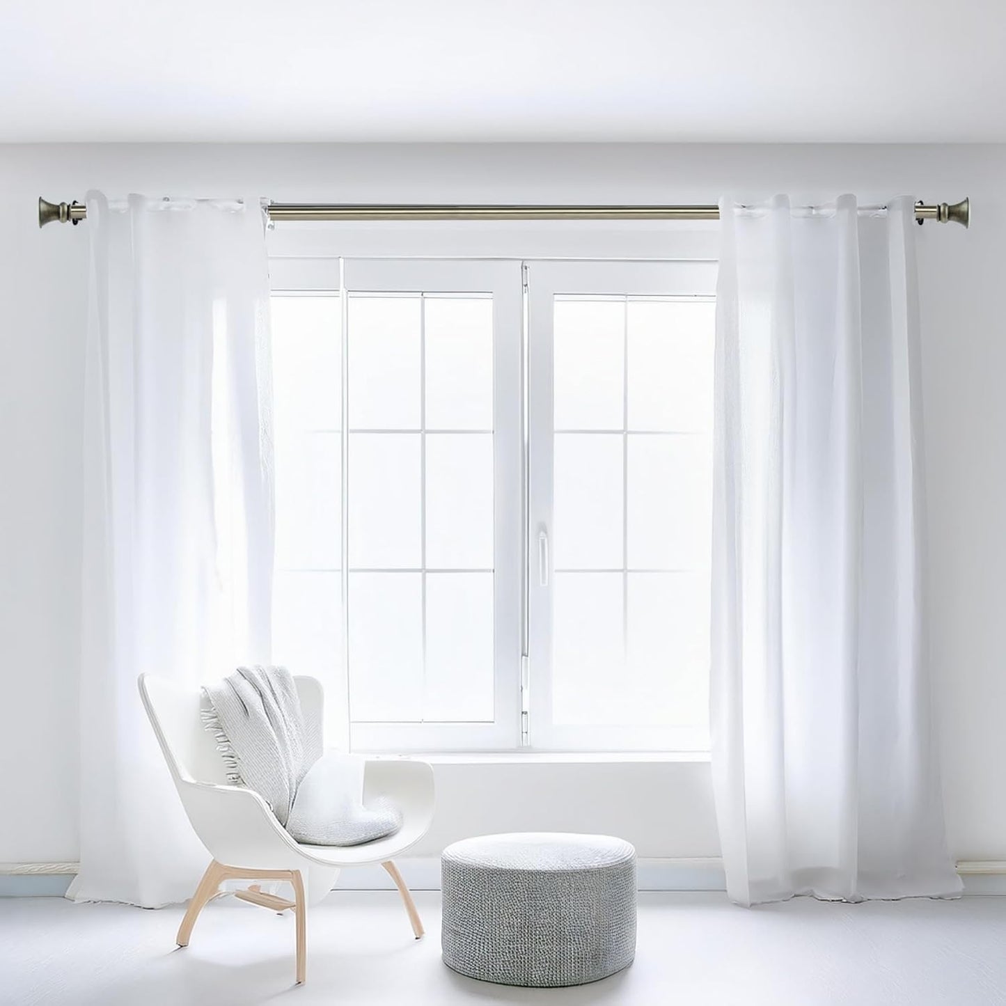 Deco Window Adjustable Curtain Rod for Windows 44 to 120 Inch (Pack of 1) Extendable Heavy Duty 1 Inch Iron Drapery Pole with Finials Wall Mounted French Door Curtain Rods (Brass)