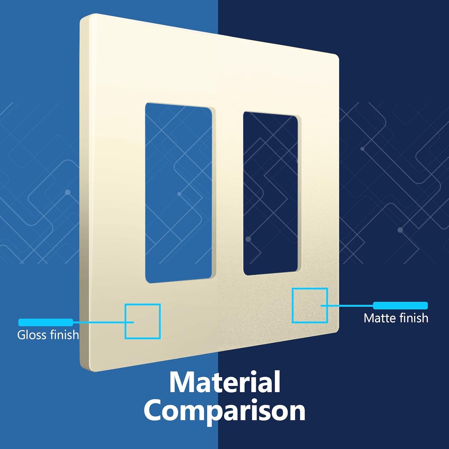 LIDER Matte Finish Decorator Switch Cover, Screwless Wall Plate, Mid-Size 2-Gang 4.88" x 4.92", Unbreakable Polycarbonate Thermoplastic, UL Listed, LSWP-32M-LA, Light Almond