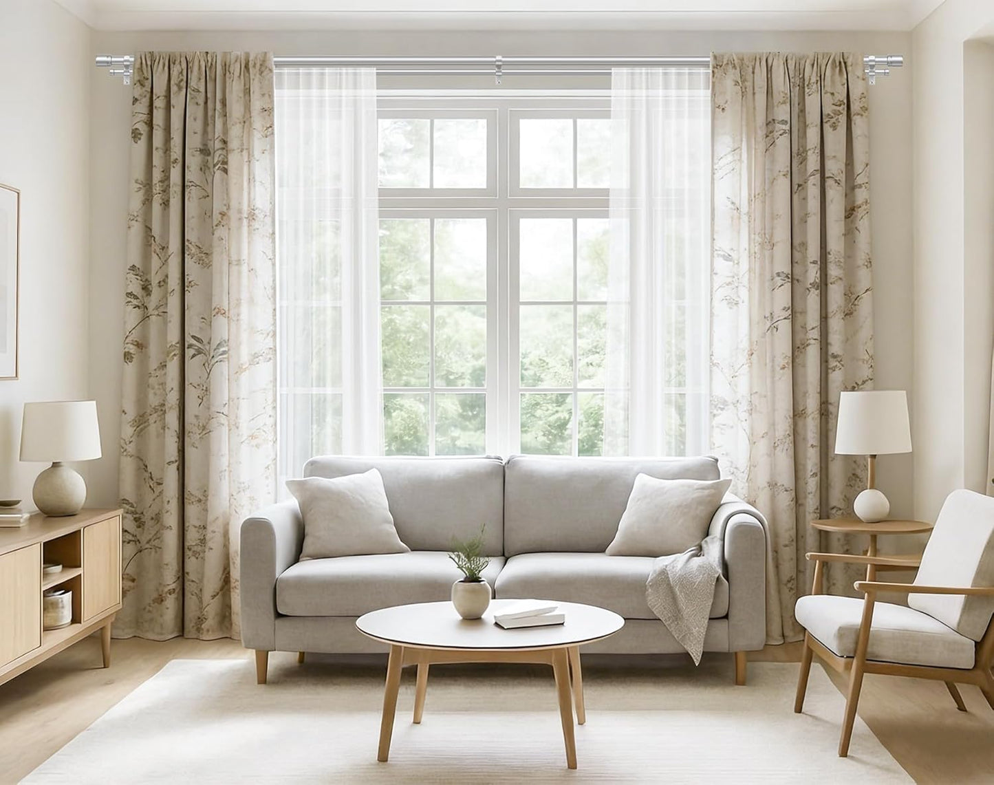 Double Curtain Rod 66 to 120 Inch, HOTOZON 1 Inch Heavy Duty Double Curtain Rods for Windows 54 to 116 Inches(4.5-9.6 ft), Telescoping Drapery Rod with Simple End Finials, Silver