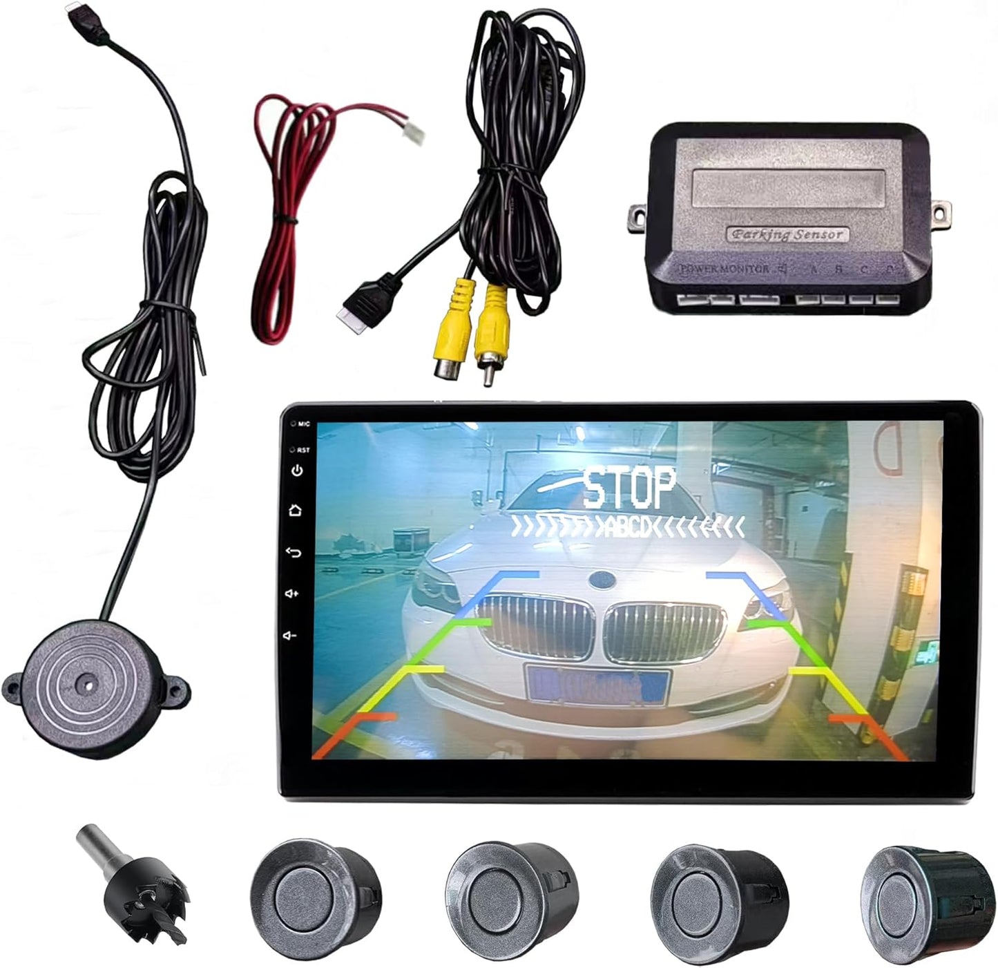 LCD Parking Sensor Kit - Displays Data on Original Screen, Easy Rear Installation, Compatible with CVBS Cameras (Not for AHD), 18 Probe Colors to Match Any Vehicle