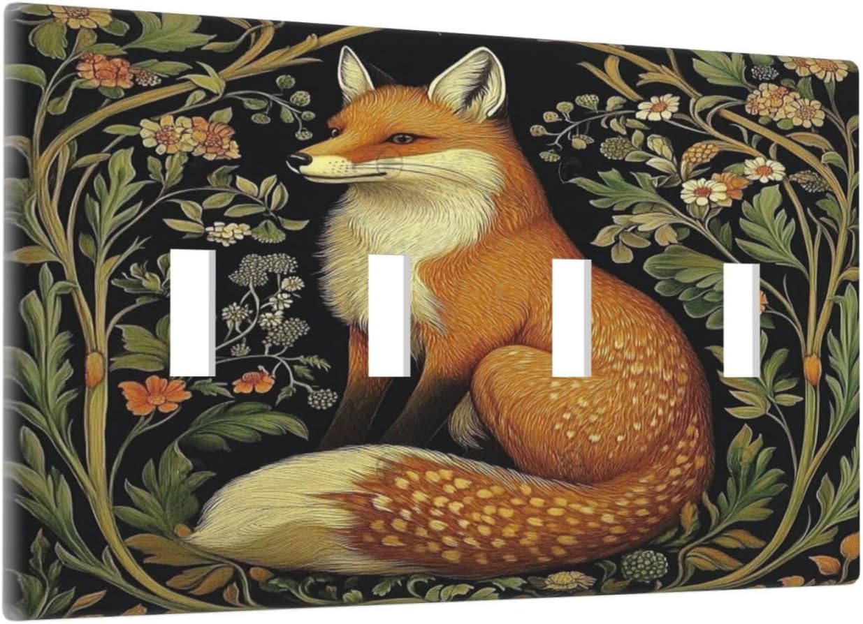 Fox Morris Plants Flowers Vine Colorful Floral Light Switch Covers Quad Toggle Electrical Faceplate 4 Gang Wall Plate Decorative Switch Plates For Bed Room Living Room Decor