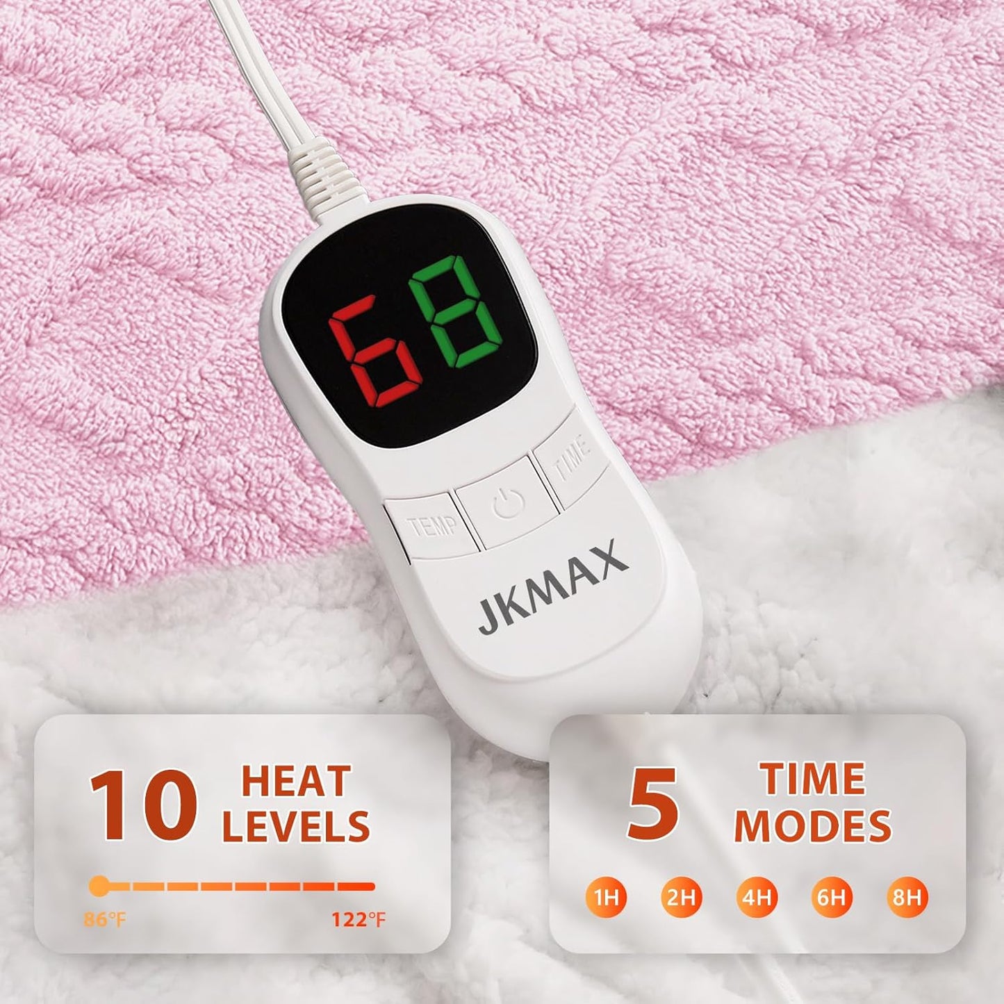 Heated Electric Blanket Full Size-72"x84" Heating Blanket with 10 Heating Levels & 5 Time Settings Over-Heat Protection，Winter Warmer for Adults with ETL Certification（Pink）