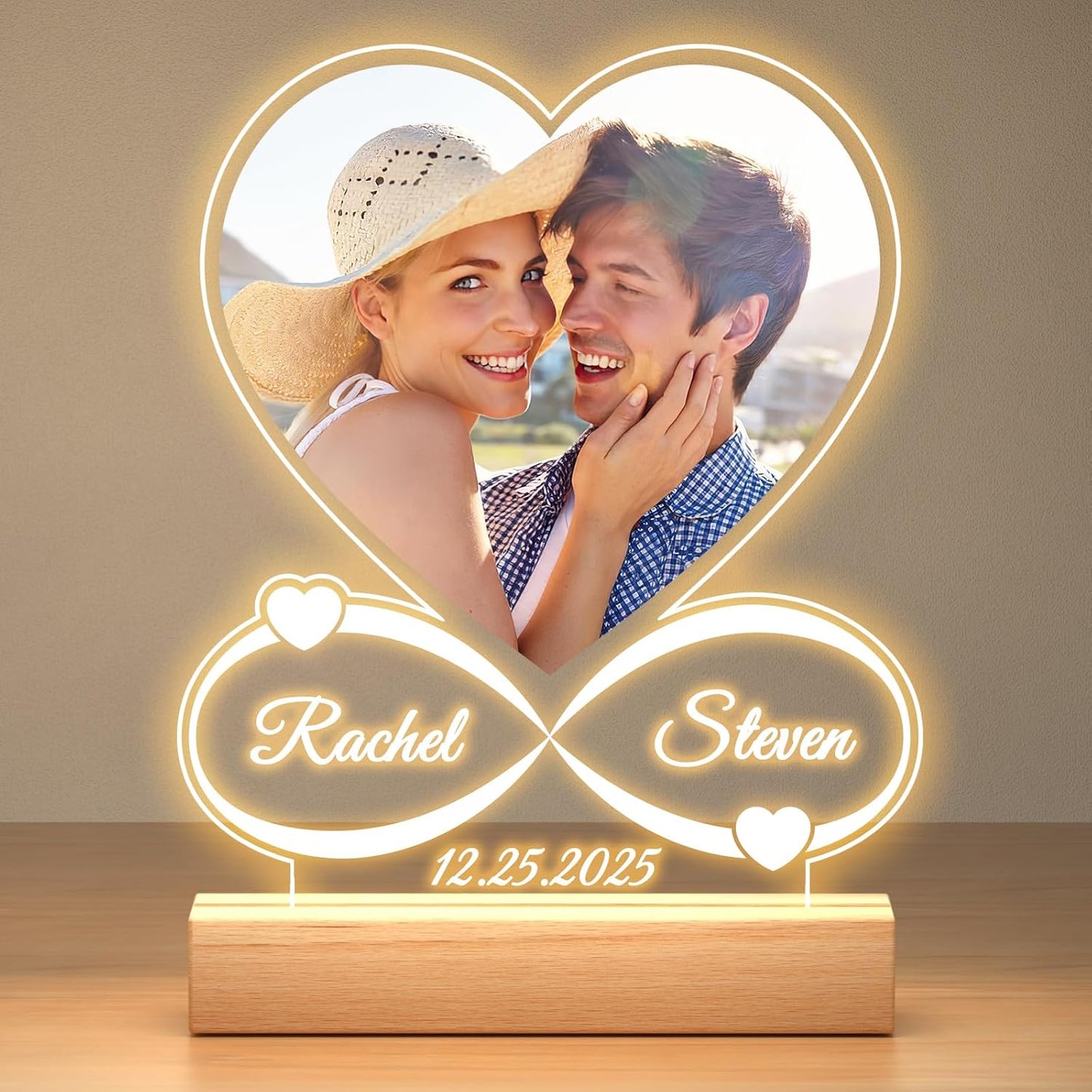 Custom Picture Frames with Photo, Custom Photo Frame with Night Light, Personalized Picture Frame, Personalized Anniversary Valentines Day Gifts for Women Men Him Her Girlfriend Boyfriend Couple Wife